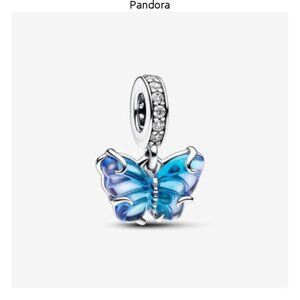 Pandora Blue Murano Glass Butterfly Dangle Charm